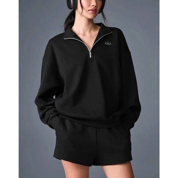 NWT - ALO 1/4 Zip Detail Pullover Sweatshirt – Loose Fit with 3D Logo - Picture 1 of 5